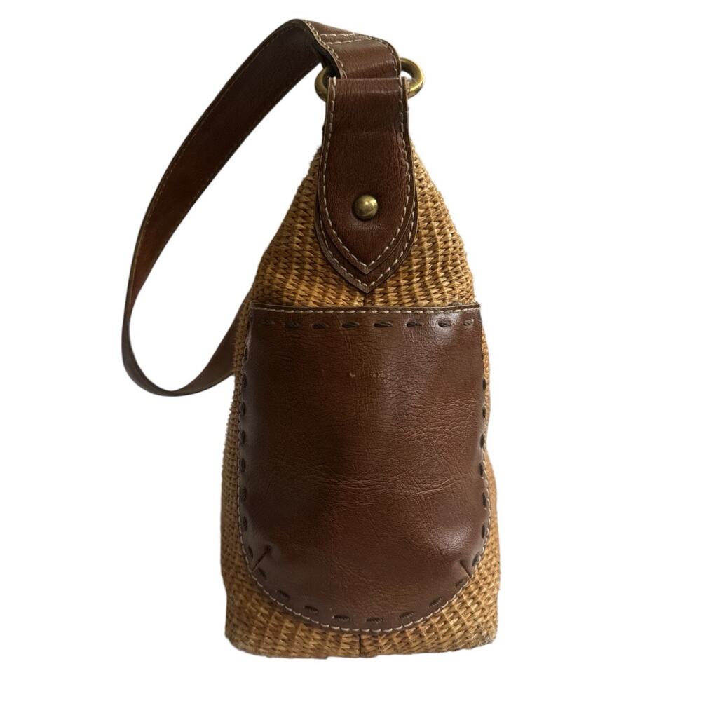 Fossil Purse Thatch Weave & Leather Shoulder Bag Brown Brass Accents - Picture 4 of 16